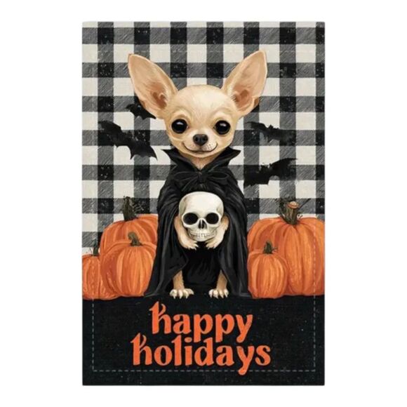 unknown Other - Halloween Chihuahua Garden Flag – “Happy Holidays” Plaid Pumpkin